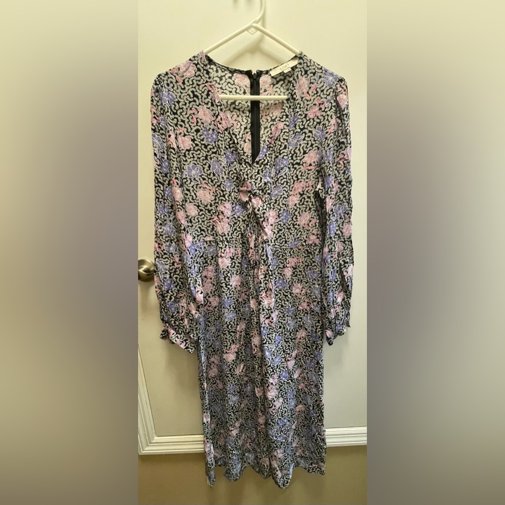 LOFT Pink and Black Floral Long Sleeve Dress